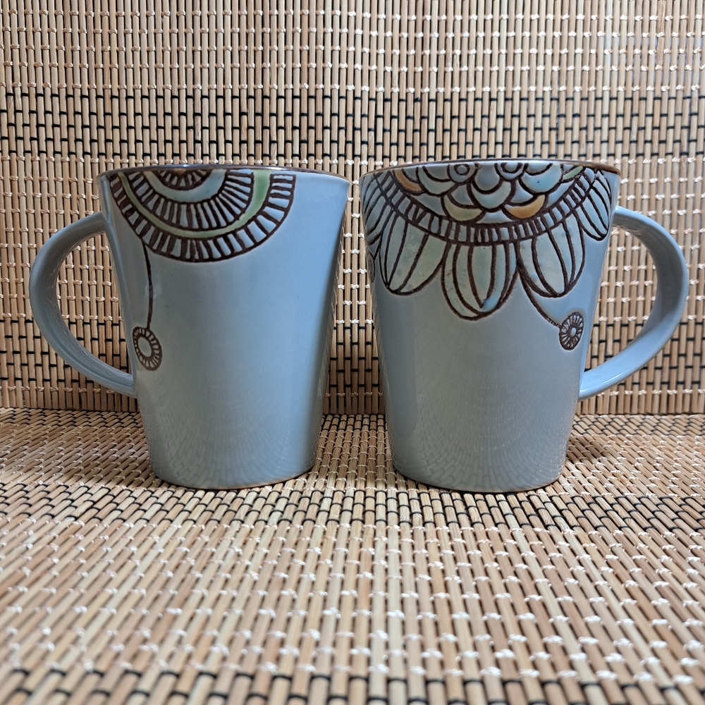 Threshold Vermillion Stoneware 2/Set‎ Coffee Cups/Mugs Grey Floral Print